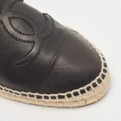 Chanel Black Leather CC Cap Toe Espadrilles Flats Size 38