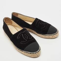 Chanel Black Velvet and Fabric CC Espadrille Flats Size 38