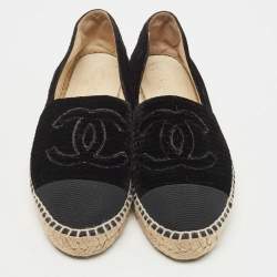 Chanel Black Velvet and Fabric CC Espadrille Flats Size 38