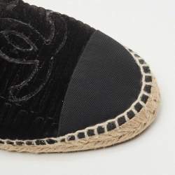 Chanel Black Velvet and Fabric CC Espadrille Flats Size 38