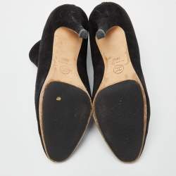 Chanel Black Suede and Canvas Zip Bow Cap Booties Size 39.5