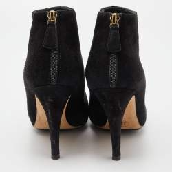 Chanel Black Suede and Canvas Zip Bow Cap Booties Size 39.5
