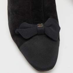 Chanel Black Suede and Canvas Zip Bow Cap Booties Size 39.5
