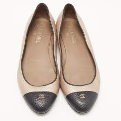 Chanel Brown/Black Leather CC Ballet Flats Size 42
