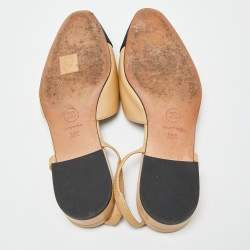 Pre Owned Chanel Beige/Black Leather and Canvas CC Cap Toe Slingback Pumps Size 36