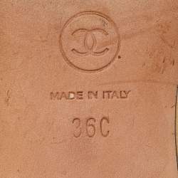 Pre Owned Chanel Beige/Black Leather and Canvas CC Cap Toe Slingback Pumps Size 36