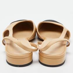 Pre Owned Chanel Beige/Black Leather and Canvas CC Cap Toe Slingback Pumps Size 36