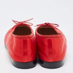 Pre Owned Chanel Red Satin CC Cap Toe Ballet Flats Size 41