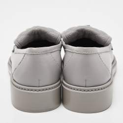 Pre Owned Chanel Grey Quilted Leather CC Turnlock Loafers Size 38.5