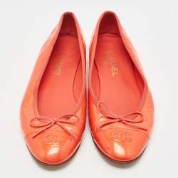 Pre Owned Chanel Red Patent CC Ballet Flats Size 41