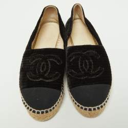 Chanel Black Velvet and Fabric CC Espadrille Flats Size 36