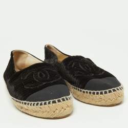 Chanel Black Velvet and Fabric CC Espadrille Flats Size 36