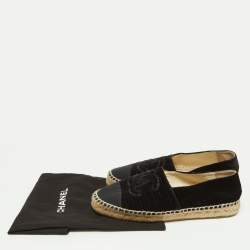 Chanel Black Velvet and Fabric CC Espadrille Flats Size 36