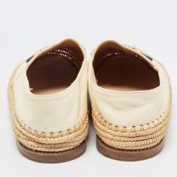 Pre Owned Chanel Cream Leather and Raffia CC Espadrille Flats Size 41
