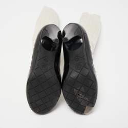 Chanel Two Tone Patent Leather and Fabric Sock CC Booties Size 37.5