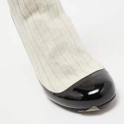 Chanel Two Tone Patent Leather and Fabric Sock CC Booties Size 37.5