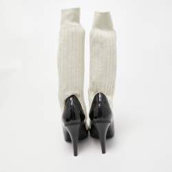 Chanel Two Tone Patent Leather and Fabric Sock CC Booties Size 37.5