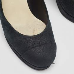 Pre Owned Chanel Black Suede CC Cap Toe Pumps Size 38.5