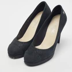 Pre Owned Chanel Black Suede CC Cap Toe Pumps Size 38.5