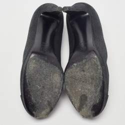 Pre Owned Chanel Black Suede CC Cap Toe Pumps Size 38.5