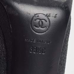 Pre Owned Chanel Black Suede CC Cap Toe Pumps Size 38.5