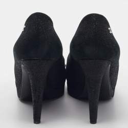 Pre Owned Chanel Black Suede CC Cap Toe Pumps Size 38.5