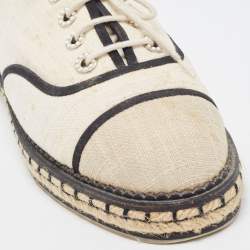 Pre Owned Chanel White/Cream Canvas Lace Up Espadrille Sneakers Size 40.5