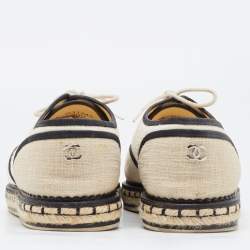 Pre Owned Chanel White/Cream Canvas Lace Up Espadrille Sneakers Size 40.5