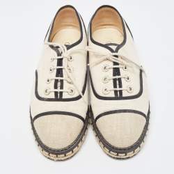 Pre Owned Chanel White/Cream Canvas Lace Up Espadrille Sneakers Size 40.5