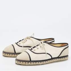 Pre Owned Chanel White/Cream Canvas Lace Up Espadrille Sneakers Size 40.5