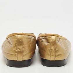 Pre Owned Chanel Gold Leather CC Ballet Flats Size 38