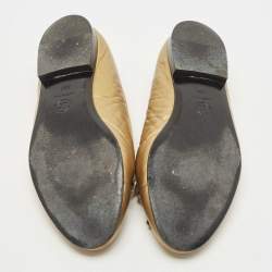Pre Owned Chanel Gold Leather CC Ballet Flats Size 38