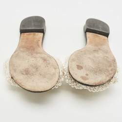 Chanel White Leather and Pearl Embellished Slides Size 40