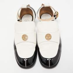 Chanel Black/Cream Patent and Leather Cutout Loafers Size 37.5