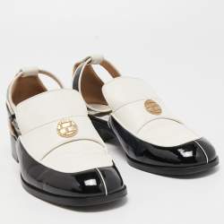 Chanel Black/Cream Patent and Leather Cutout Loafers Size 37.5