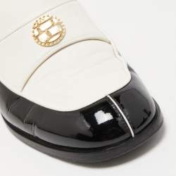 Chanel Black/Cream Patent and Leather Cutout Loafers Size 37.5