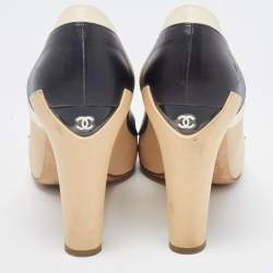 Pre Owned Chanel Tricolor Leather CC Round Toe Pumps Size 39.5