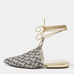 Chanel White/Black Tweed and Sequins Babouche Ankle Wrap Mules Size 35.5