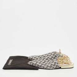 Chanel White/Black Tweed and Sequins Babouche Ankle Wrap Mules Size 35.5