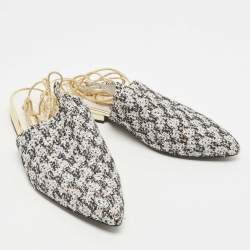 Chanel White/Black Tweed and Sequins Babouche Ankle Wrap Mules Size 35.5