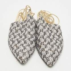 Chanel White/Black Tweed and Sequins Babouche Ankle Wrap Mules Size 35.5