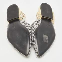 Chanel White/Black Tweed and Sequins Babouche Ankle Wrap Mules Size 35.5