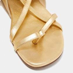 Pre Owned Chanel Metallic Gold Leather Gladiator Flat Sandals Size 36.5