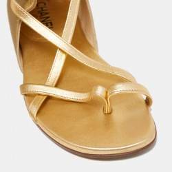 Pre Owned Chanel Metallic Gold Leather Gladiator Flat Sandals Size 36.5