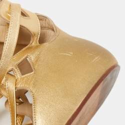Pre Owned Chanel Metallic Gold Leather Gladiator Flat Sandals Size 36.5