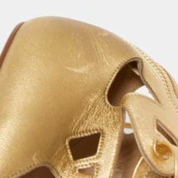Pre Owned Chanel Metallic Gold Leather Gladiator Flat Sandals Size 36.5