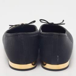 Chanel Black/Gold Canvas and Leather CC Cap Toe Bow Ballet Flats Size 38.5