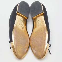 Chanel Black/Gold Canvas and Leather CC Cap Toe Bow Ballet Flats Size 38.5