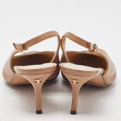 Pre Owned Chanel Beige/Black Leather CC Slingback Pumps Size 40