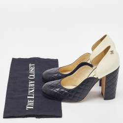 Pre Owned Chanel Black/Cream Quilted Leather CC Pumps Size 38
